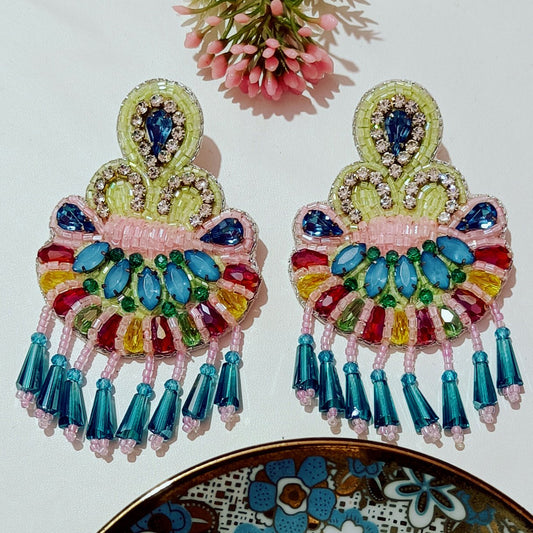 Handmade Embroidery Jewellery Crystal Beaded Luxury Statement, Large Earring