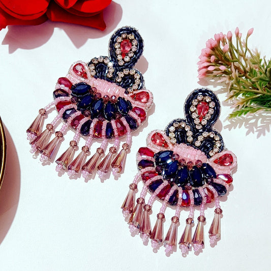 Handmade Embroidery Jewellery Crystal Beaded Luxury Statement, Large Earring