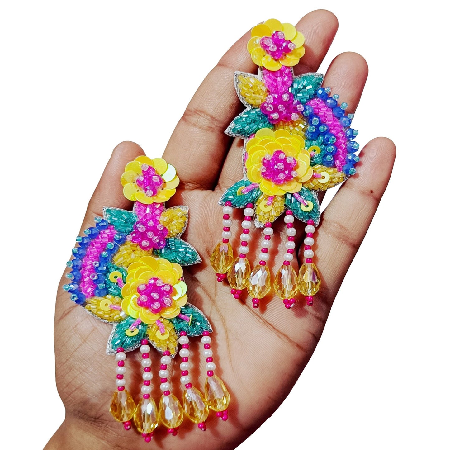 Handmade Embroidery Jewellery Crystal Beaded Luxury Statement, Large Stud Earring