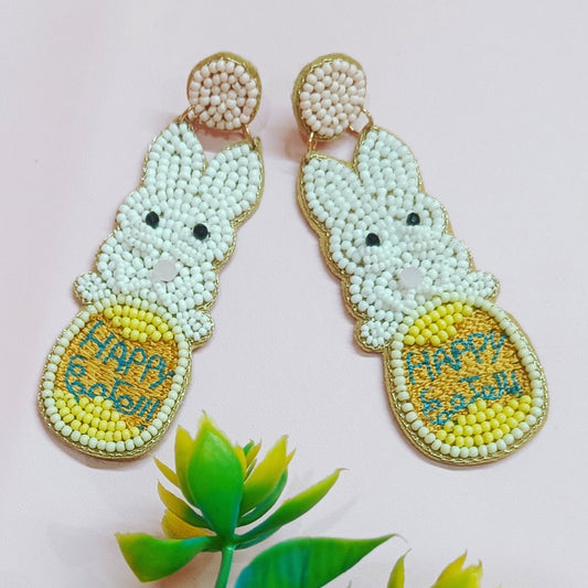 Handmade Embroidery Design Beaded Light Weight, Rabbit Shape Western Earring