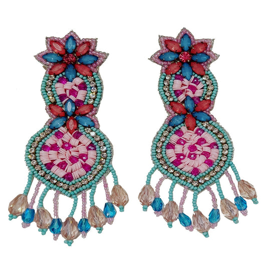 Pearl Beaded Handmade Embroidery Design Traditional Crystal Statement Earring