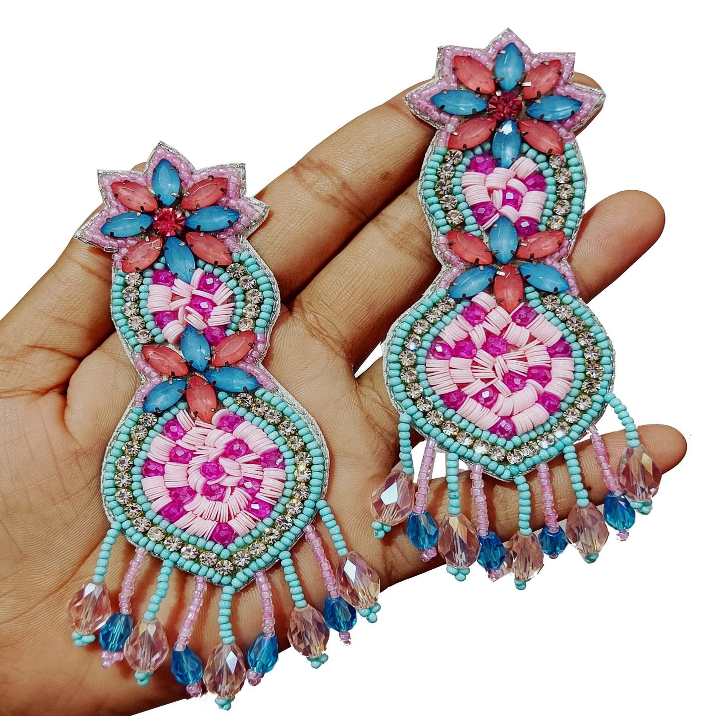 Pearl Beaded Handmade Embroidery Design Traditional Crystal Statement Earring