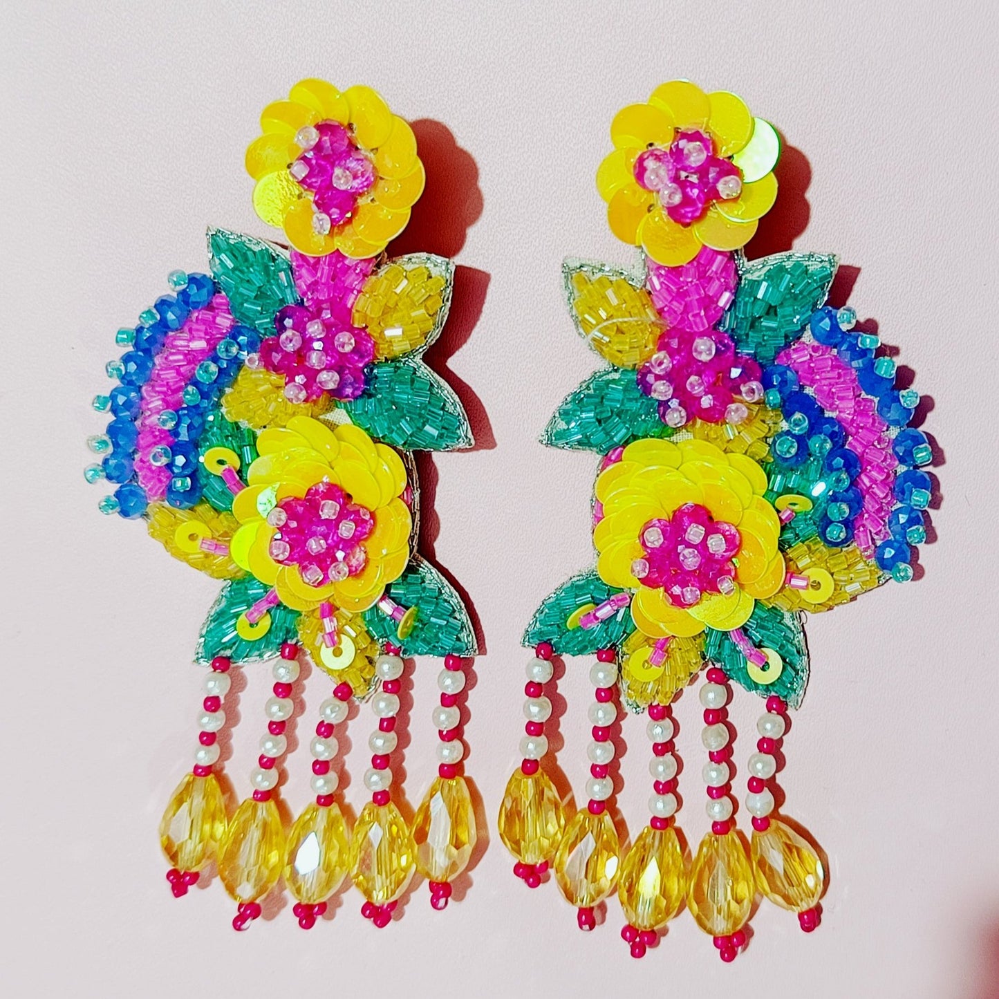 Handmade Embroidery Jewellery Crystal Beaded Luxury Statement, Large Stud Earring