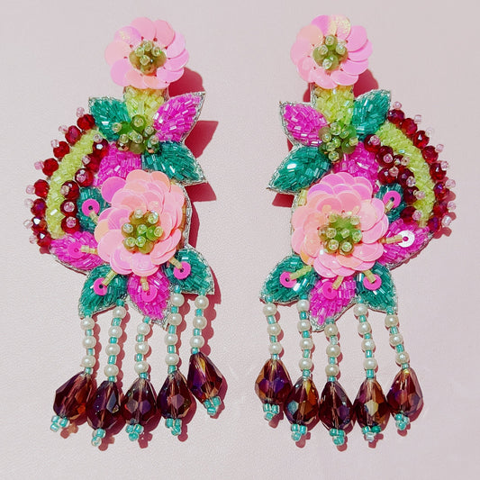 Handmade Embroidery Jewellery Crystal Beaded Luxury Statement, Large Stud Earring