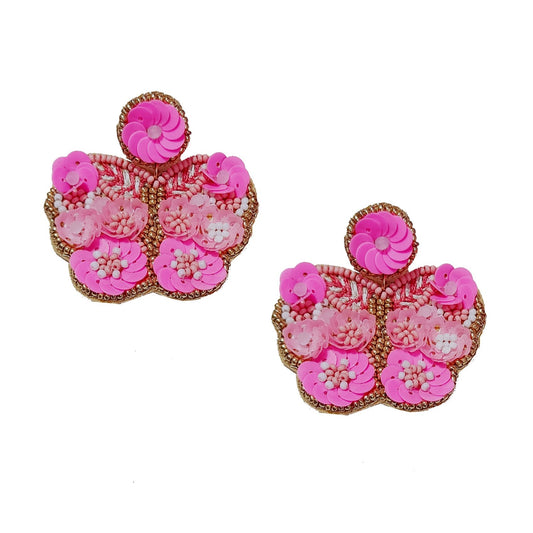 Handmade Ornate Beaded Floral Butterfly Shape Drop Earring