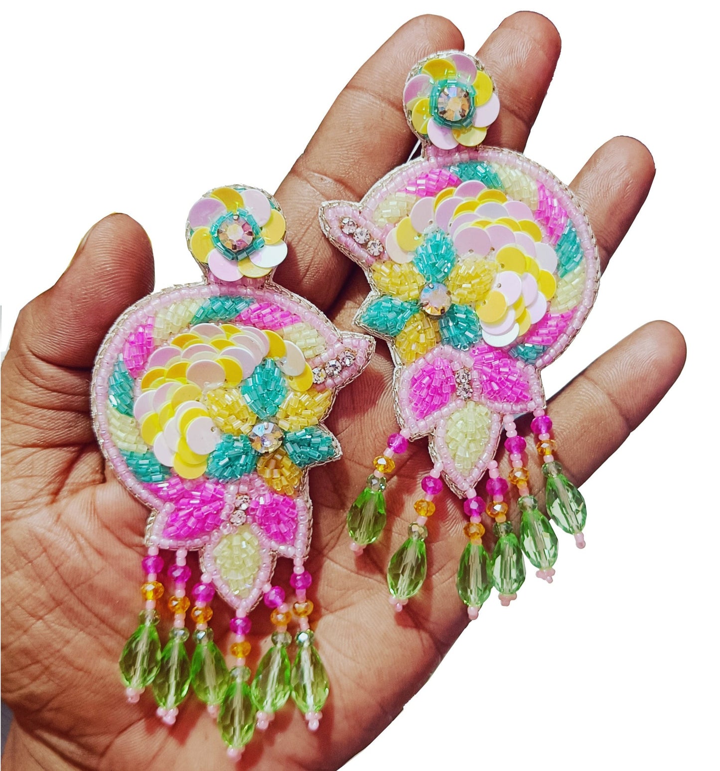 Handmade Embroidery Jewellery Crystal Beaded Luxury Statement, Large Stud Earring