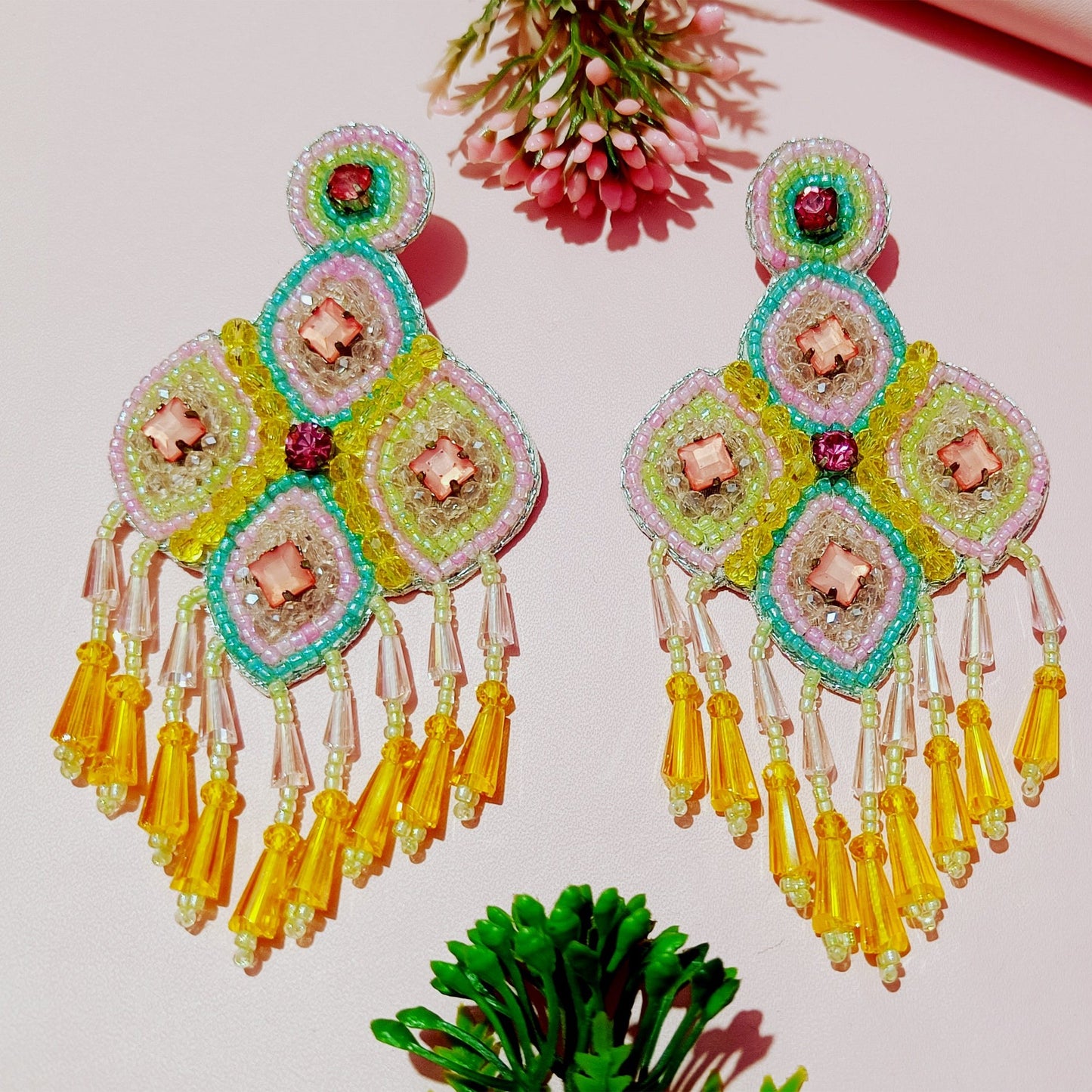 Handmade Embroidery Jewellery Crystal Beaded Luxury Statement, Large Stud Earring