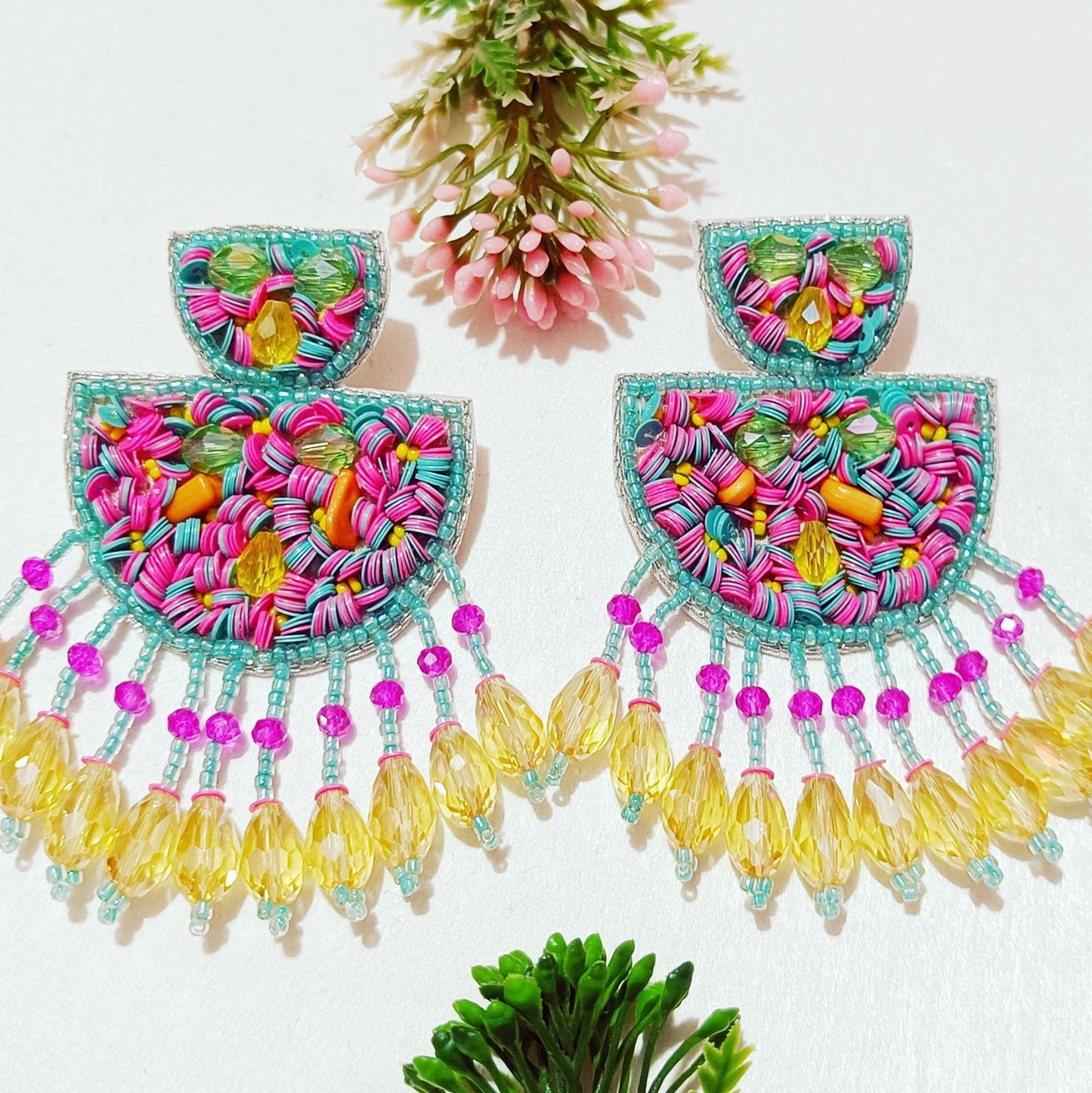 Handmade Embroidery Design Crystal Beaded Luxury Statement & Trending Earring