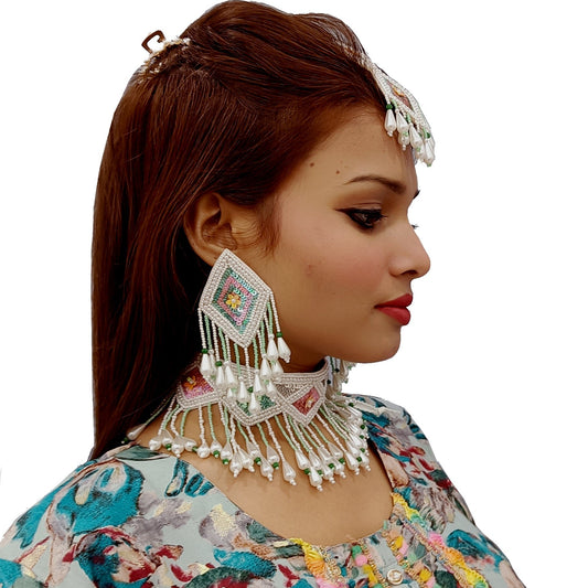 Handmade Embroidery Design Luxuries Beaded Wedding Wear Set, Choker Earring Maangtika for women