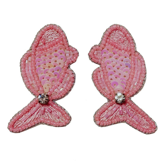 Handmade Embroidery Design Traditional Fish Design, Beaded Stud Earring