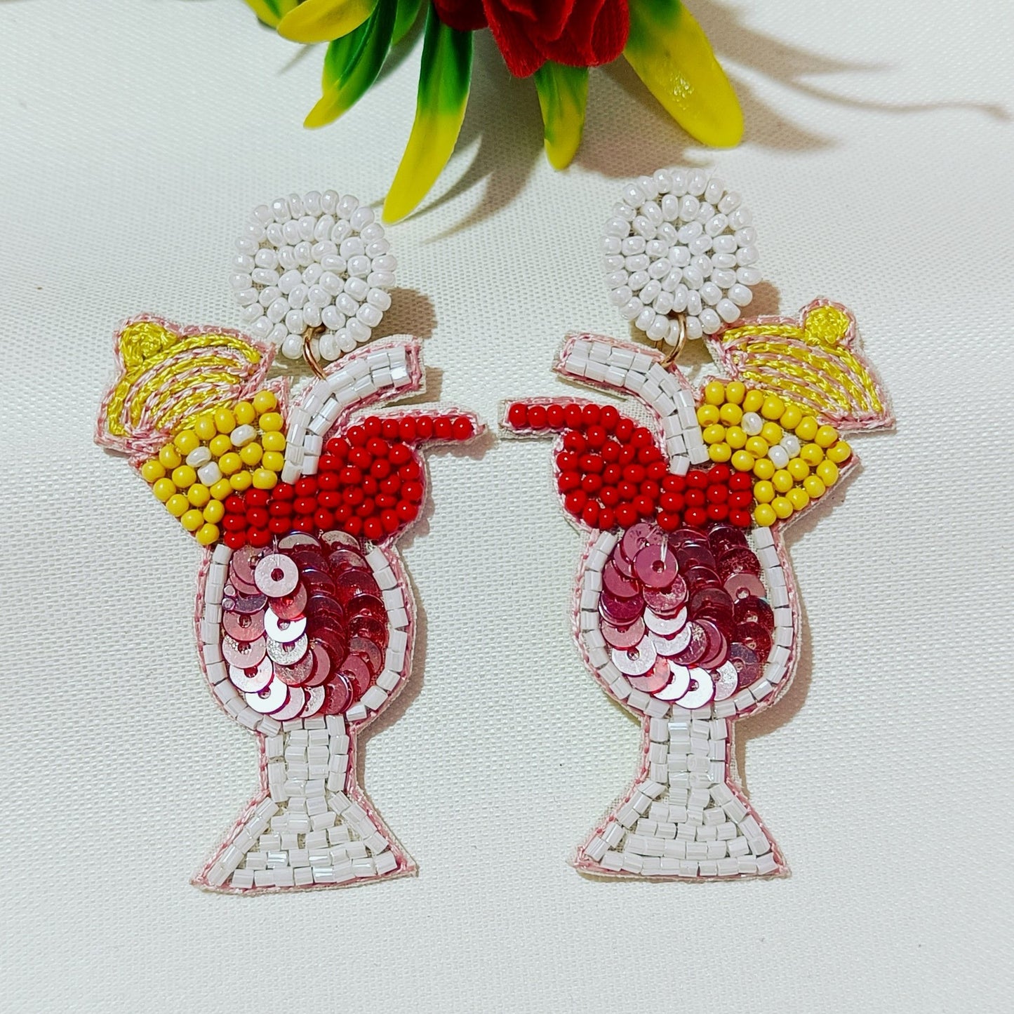 Handmade Fruit Juice Glass Shape Beaded Stud Earring