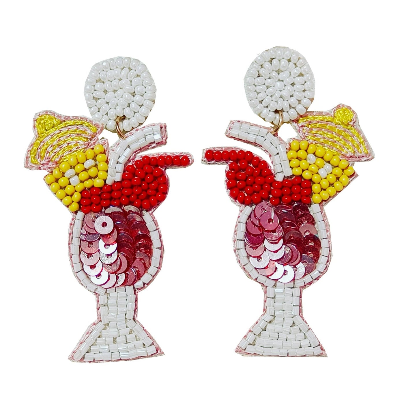 Handmade Fruit Juice Glass Shape Beaded Stud Earring