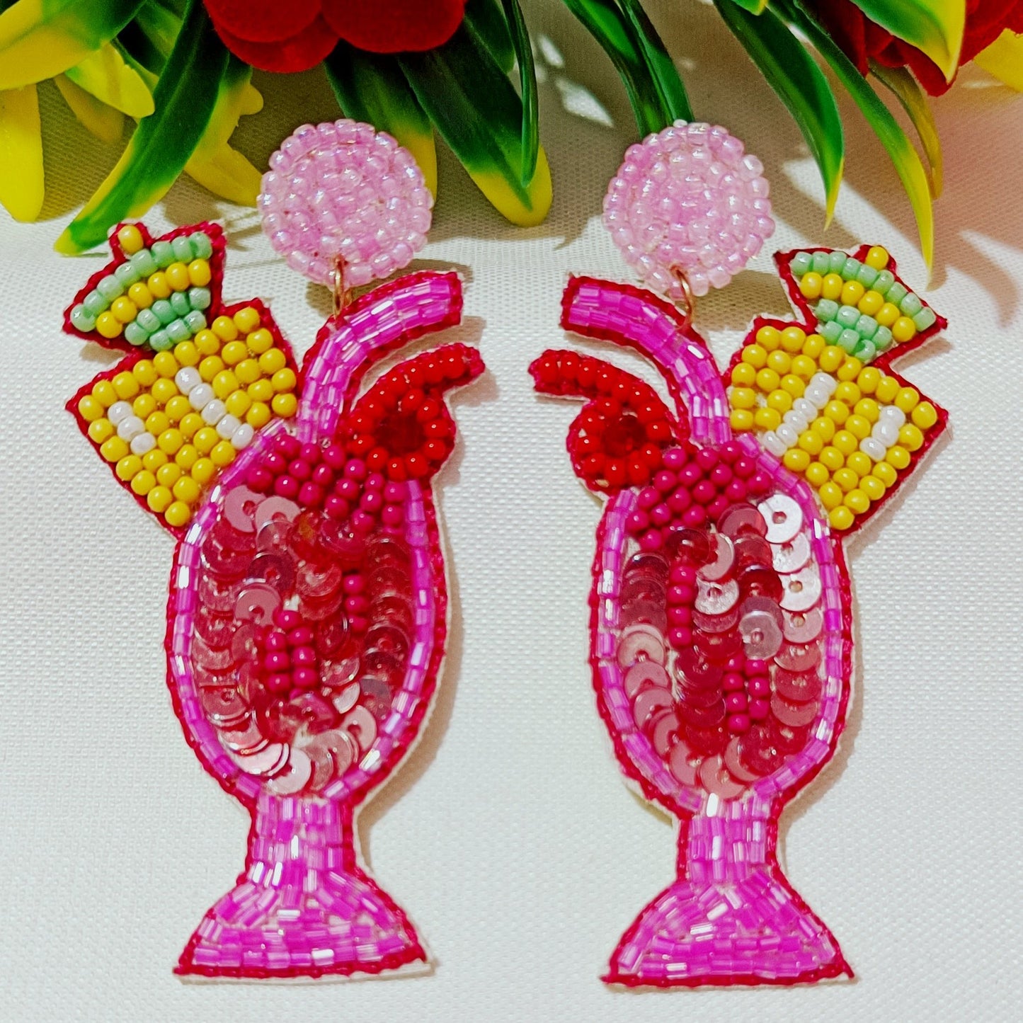 Handmade Fruit Juice Glass Shape Beaded Stud Earring