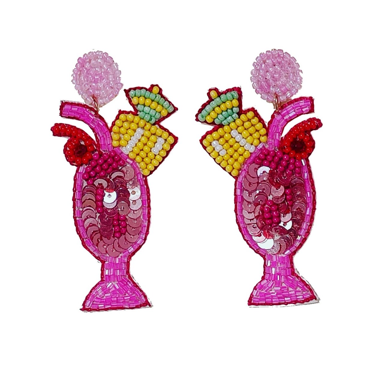 Handmade Fruit Juice Glass Shape Beaded Stud Earring