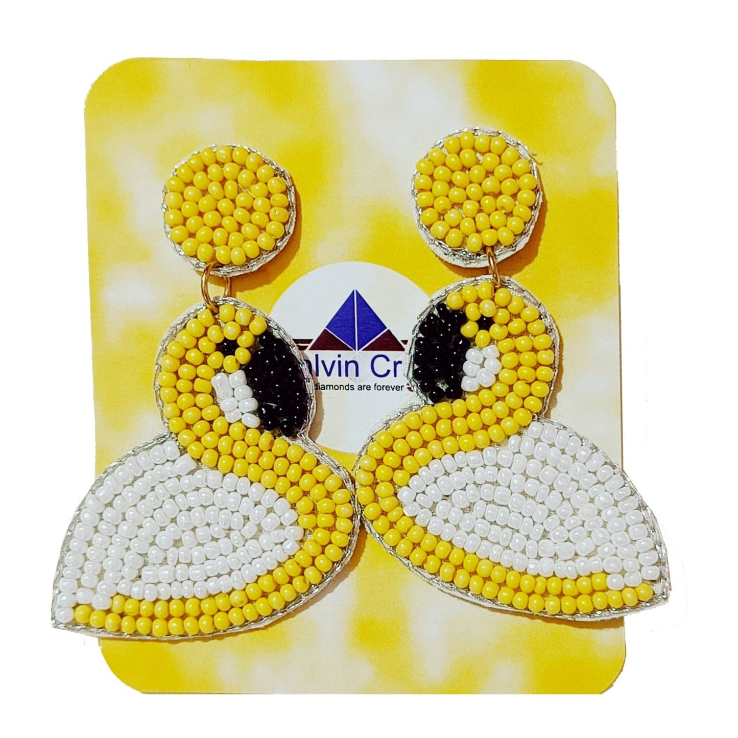 Handmade Embroidery Design Traditional Duck Design, Beaded Stud Earring