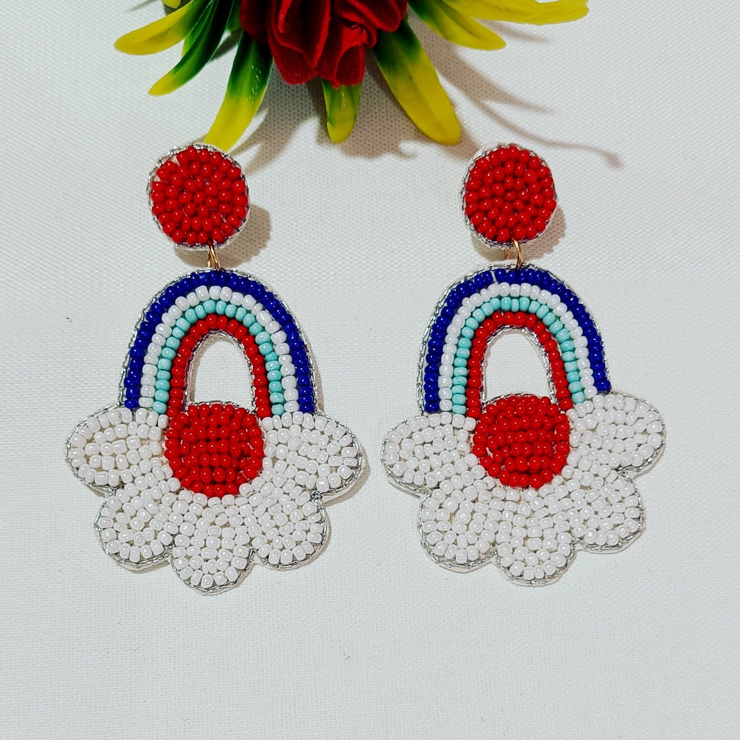 Handmade Embroidery Design Light Weight Beaded Stud Earring