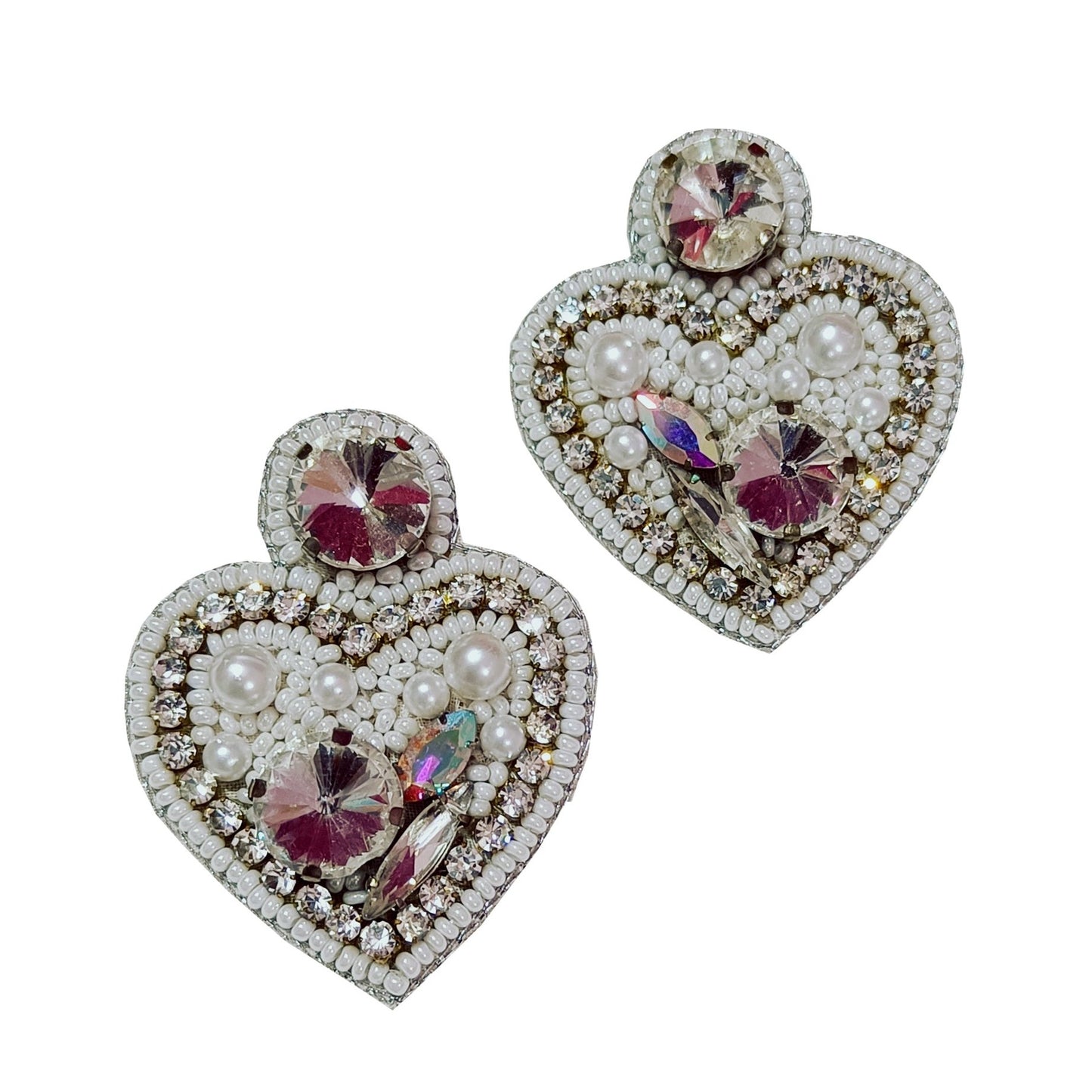 Handmade Embroidery Jewellery Luxury Crystal Rhinestones Heart Designed Statement Stud Earring