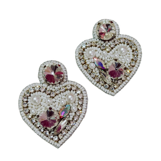 Handmade Embroidery Jewellery Luxury Crystal Rhinestones Heart Designed Statement Stud Earring