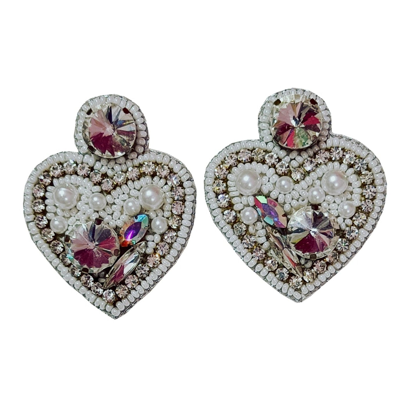 Handmade Embroidery Jewellery Luxury Crystal Rhinestones Heart Designed Statement Stud Earring