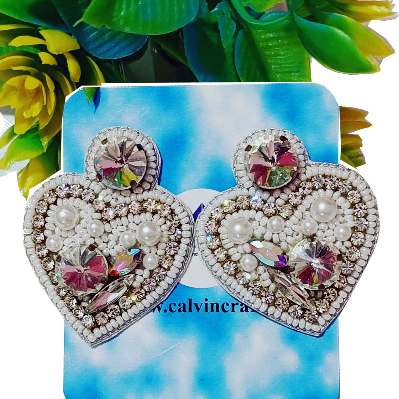 Handmade Embroidery Jewellery Luxury Crystal Rhinestones Heart Designed Statement Stud Earring