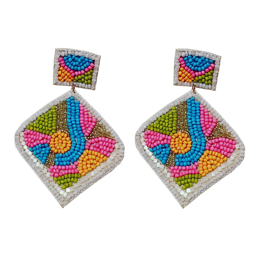 Handcrafted Embroidery Design, Beaded Floral Earring