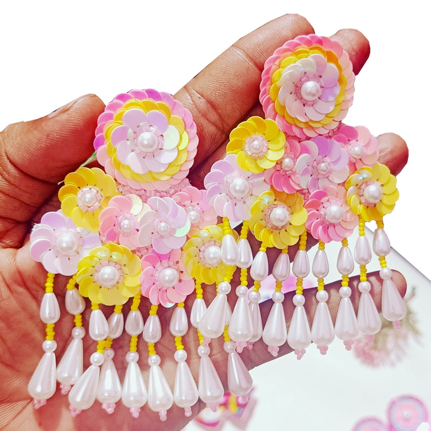 Handmade Embroidery Jewellery Crystal Beaded Luxury Statement, Large Stud Earring