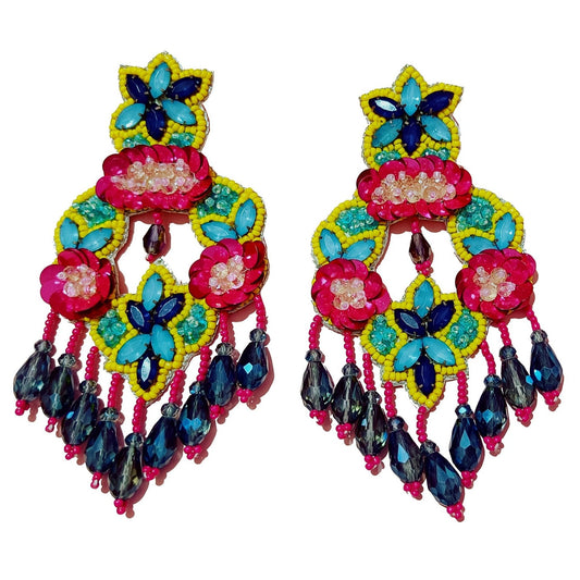 Handmade Embroidery Jewellery Crystal Beaded Luxury Statement, Large Stud Earring