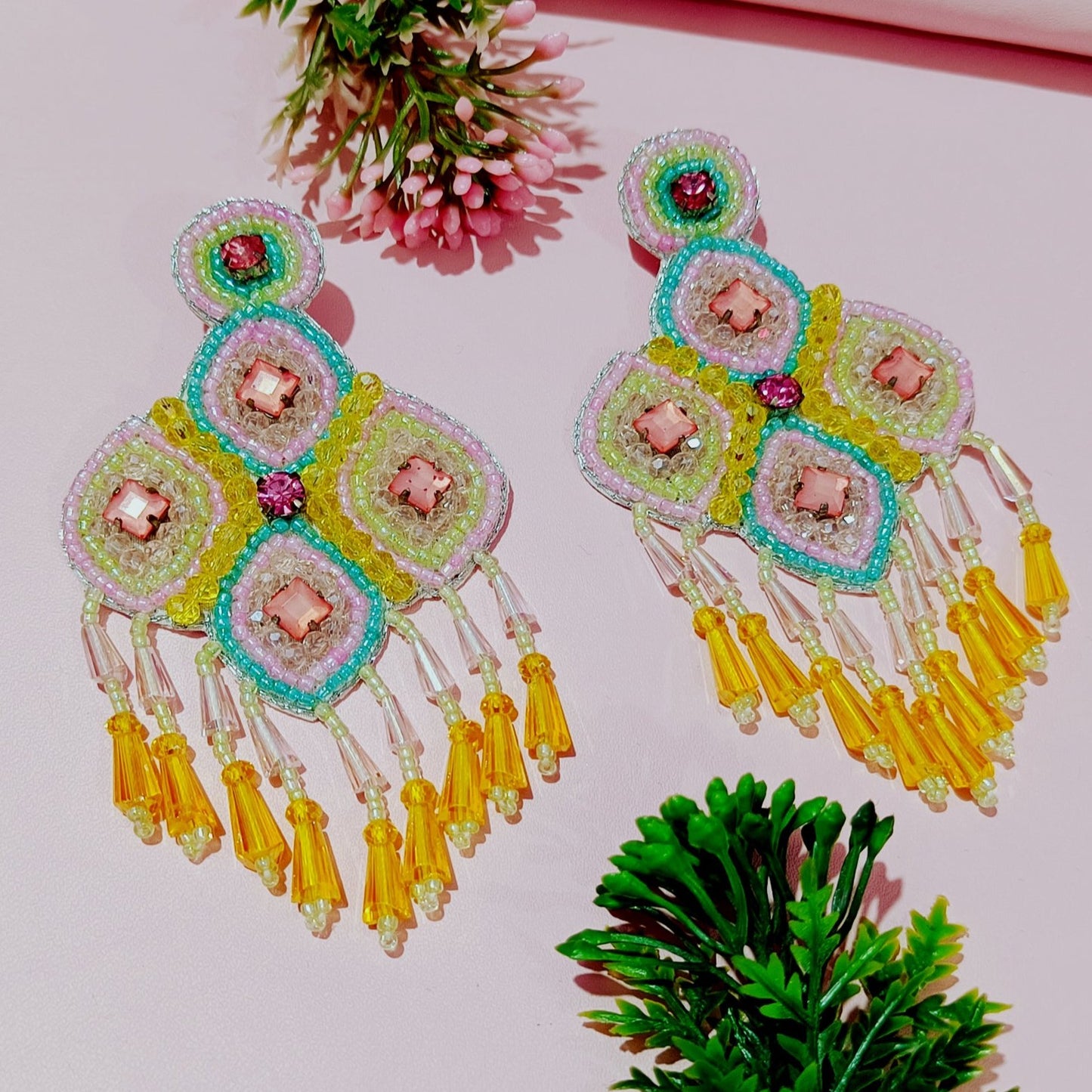 Handmade Embroidery Jewellery Crystal Beaded Luxury Statement, Large Stud Earring