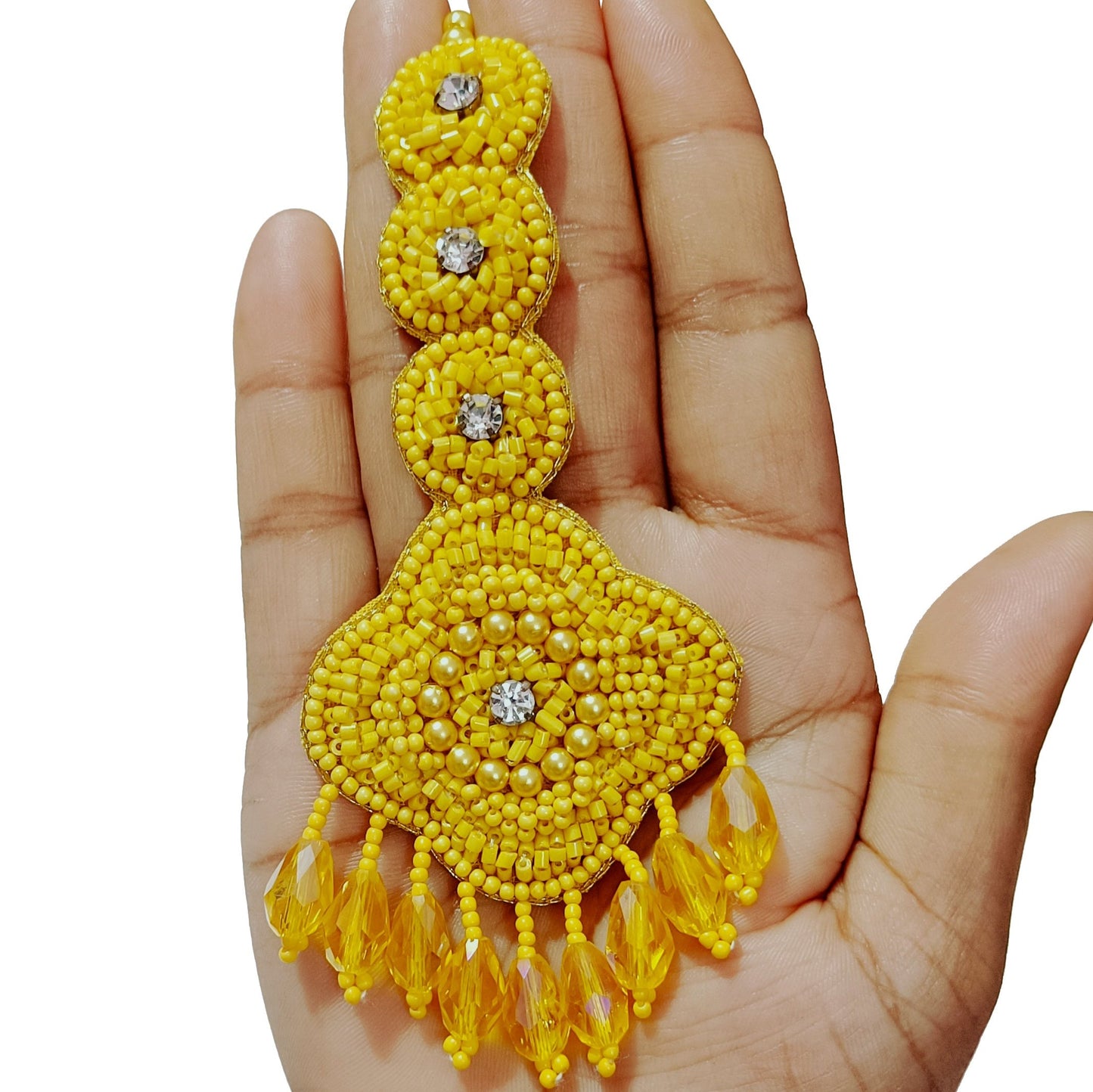 Handmade Embroidery Design, Pearl Beaded Crystal Earring Tikka Set for Weddings & Haldi Ceremony