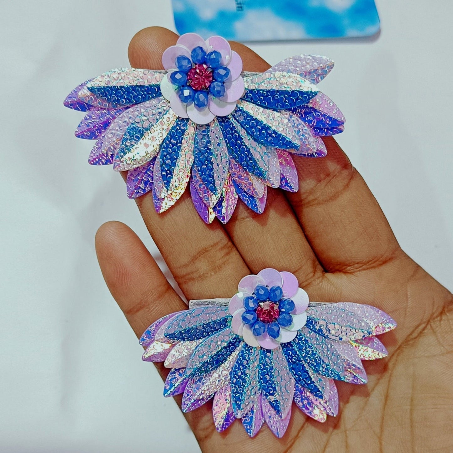 Handmade Lotus Flower Embroidery Jewellery Crystal Beaded Luxury Earring