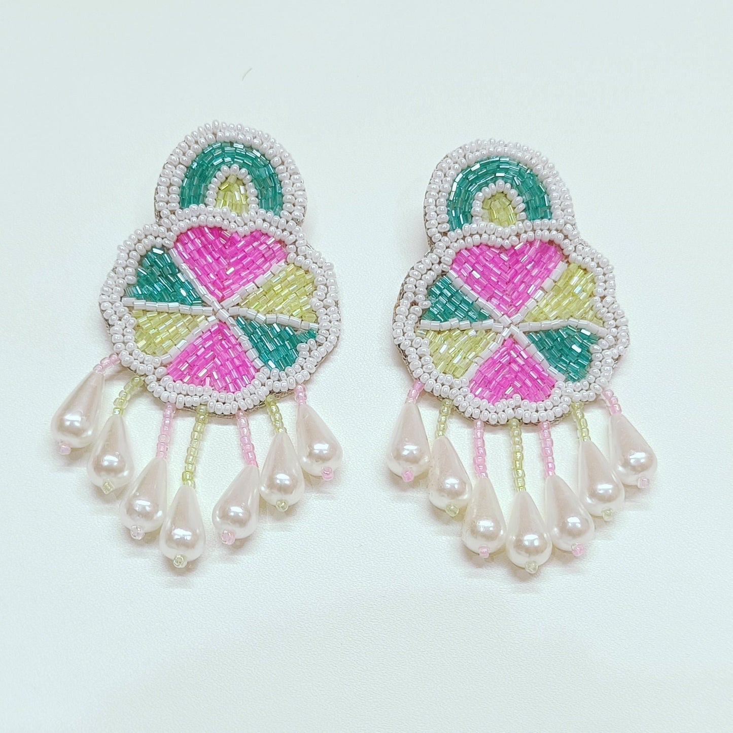 Pearl Beaded Handmade Embroidery Design Tending Statement Earring