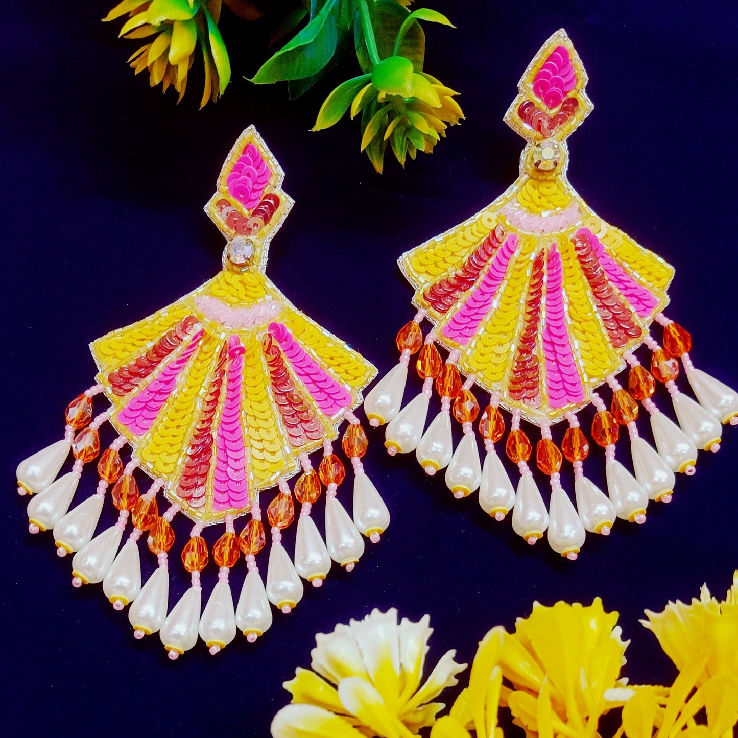 Handmade Embroidery Jewellery Crystal Beaded Luxury Statement, Large Stud Earring