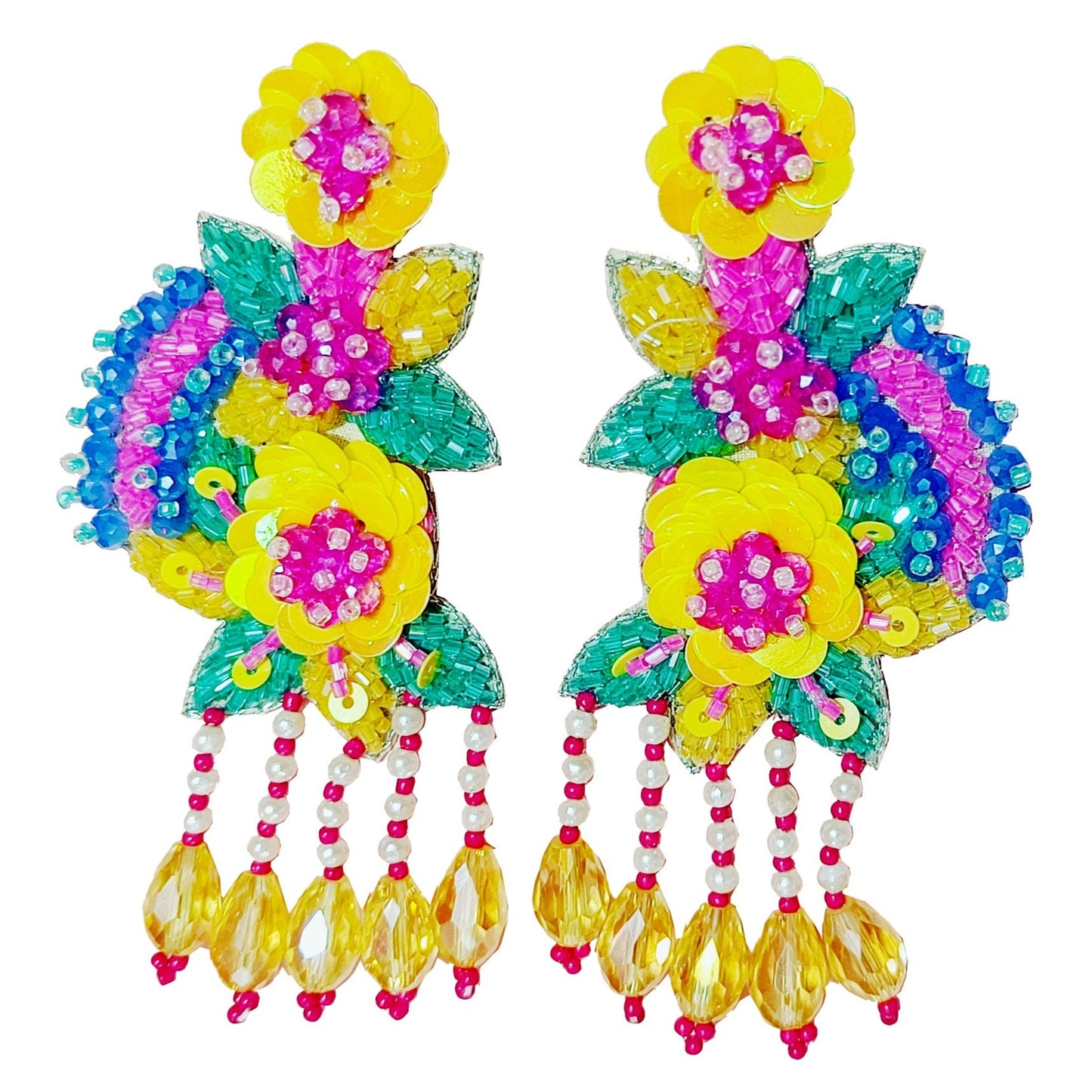 Handmade Embroidery Jewellery Crystal Beaded Luxury Statement, Large Stud Earring