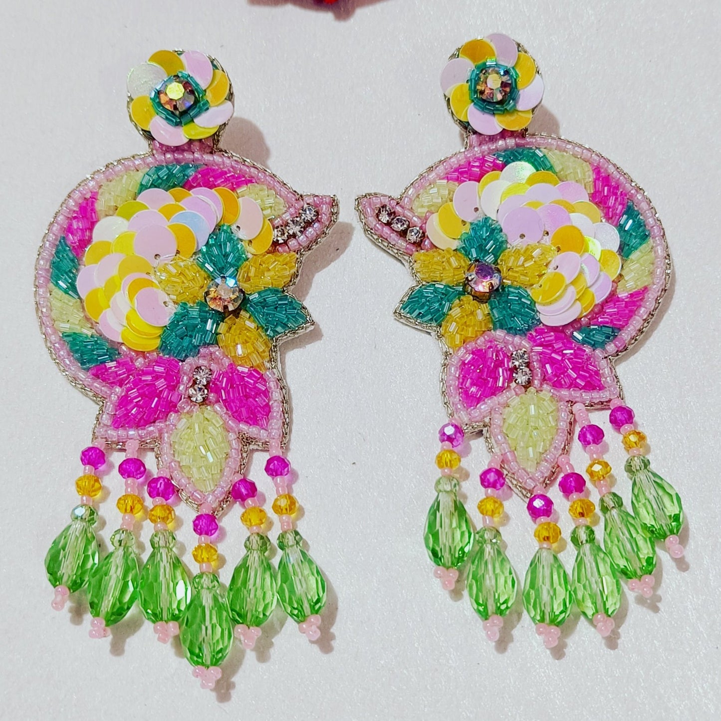 Handmade Embroidery Jewellery Crystal Beaded Luxury Statement, Large Stud Earring