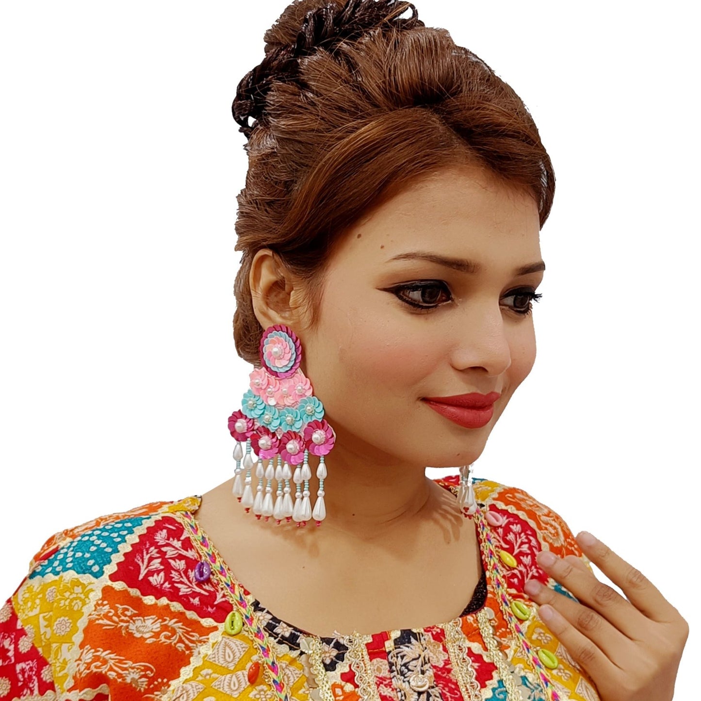 Handmade Embroidery Jewellery Crystal Beaded Luxury Statement, Large Stud Earring