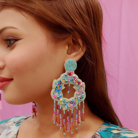 Handmade Embroidery Jewellery Crystal Beaded Luxury Statement, Large Stud Earring