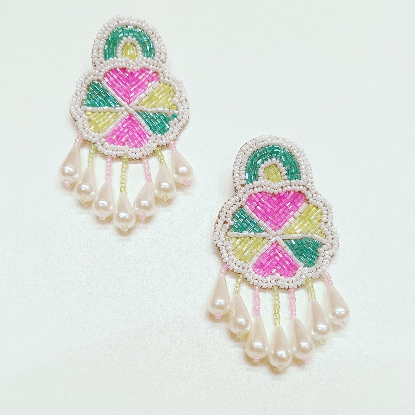 Pearl Beaded Handmade Embroidery Design Tending Statement Earring