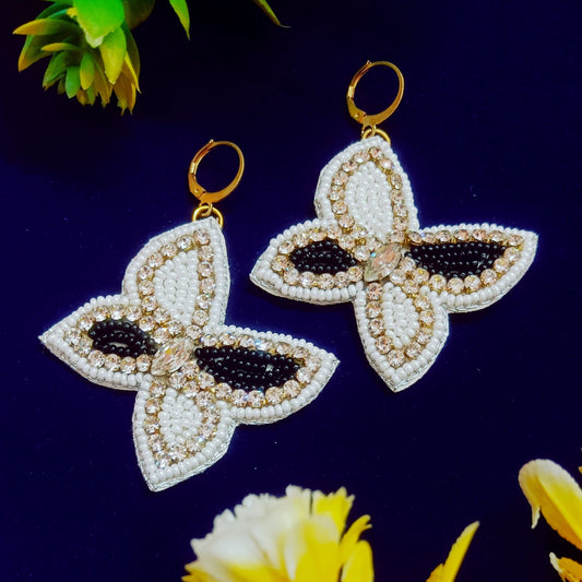 Handmade Embroidery Jewellery Luxury Crystal Rhinestones Butterfly Designed Stud Earring