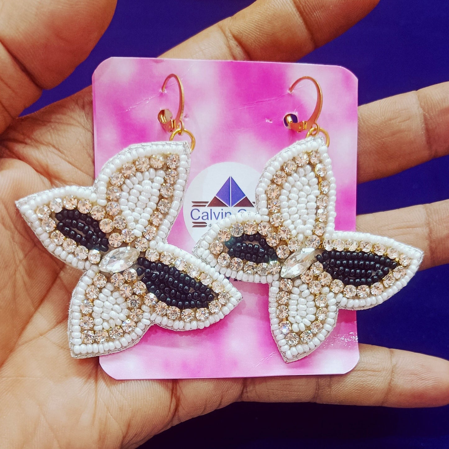 Handmade Embroidery Jewellery Luxury Crystal Rhinestones Butterfly Designed Stud Earring