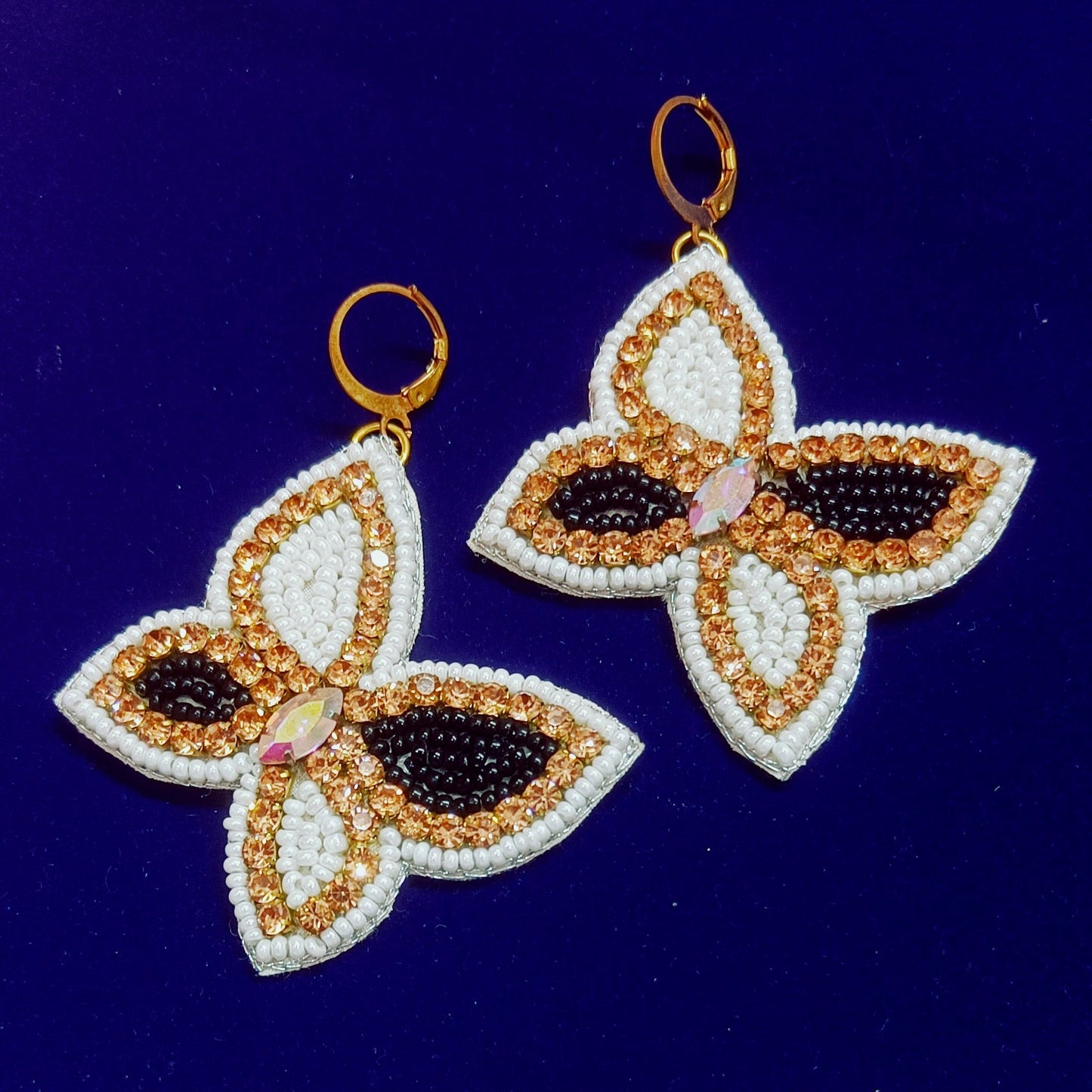 Handmade Embroidery Jewellery Luxury Crystal Rhinestones Butterfly Designed Stud Earrings