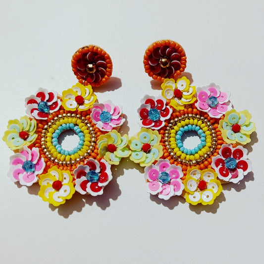 Handcrafted Embroidery Design, Beaded Floral Earring