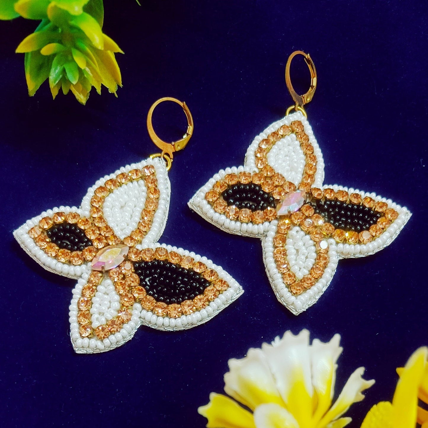 Handmade Embroidery Jewellery Luxury Crystal Rhinestones Butterfly Designed Stud Earrings