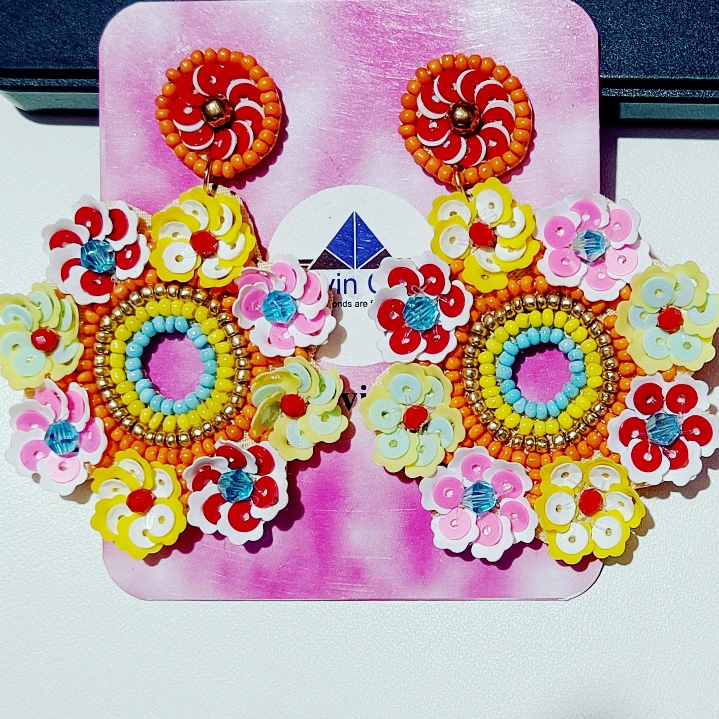 Handcrafted Embroidery Design, Beaded Floral Earring