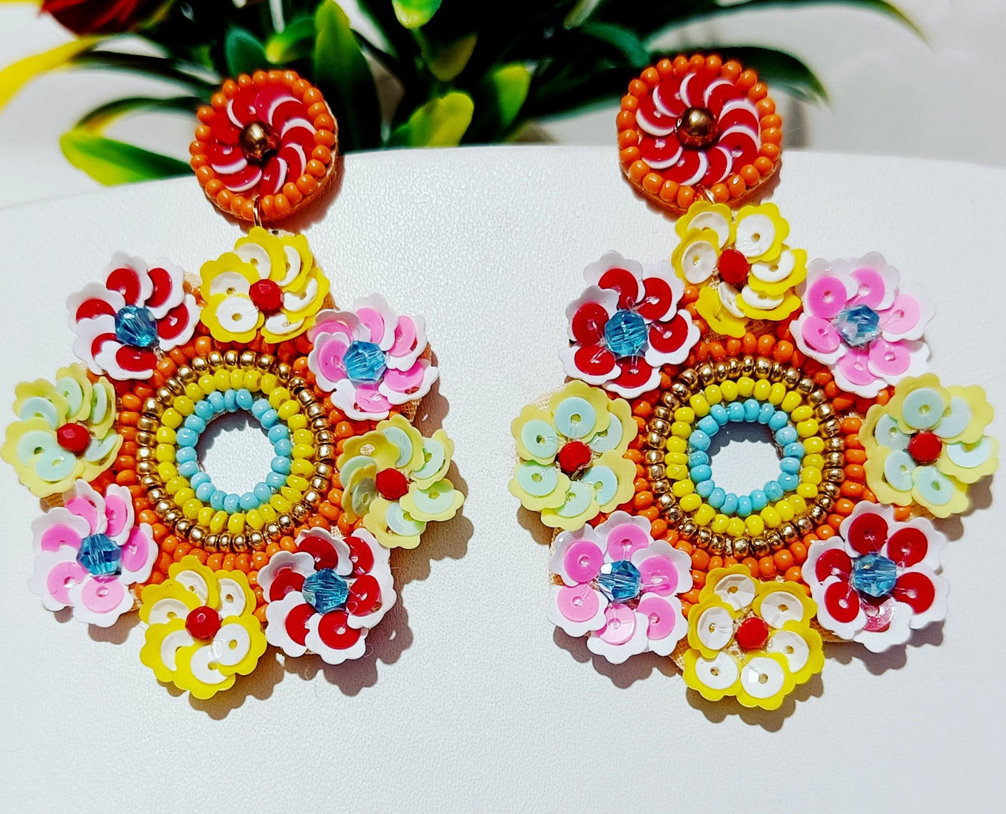 Handcrafted Embroidery Design, Beaded Floral Earring