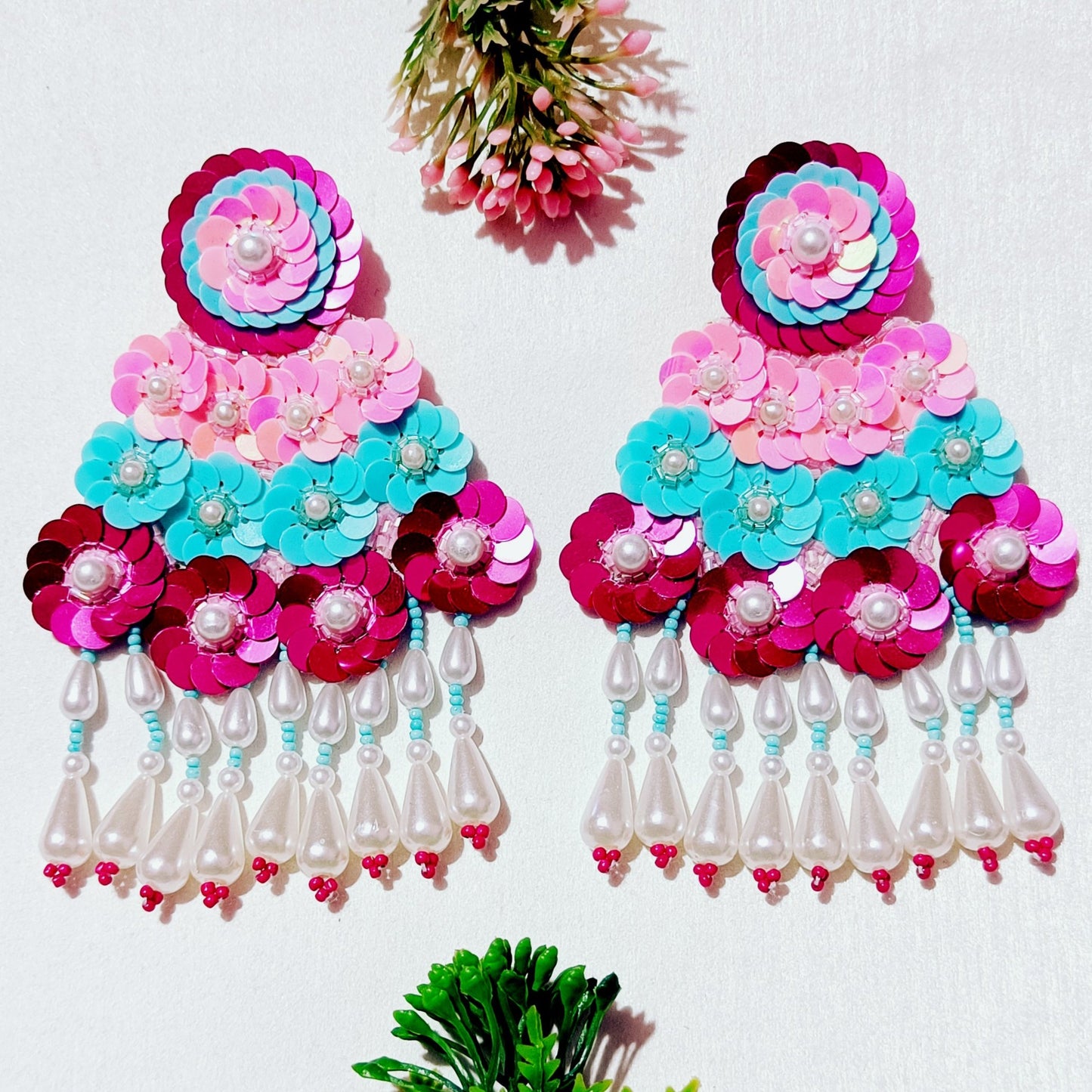 Handmade Embroidery Jewellery Crystal Beaded Luxury Statement, Large Stud Earring