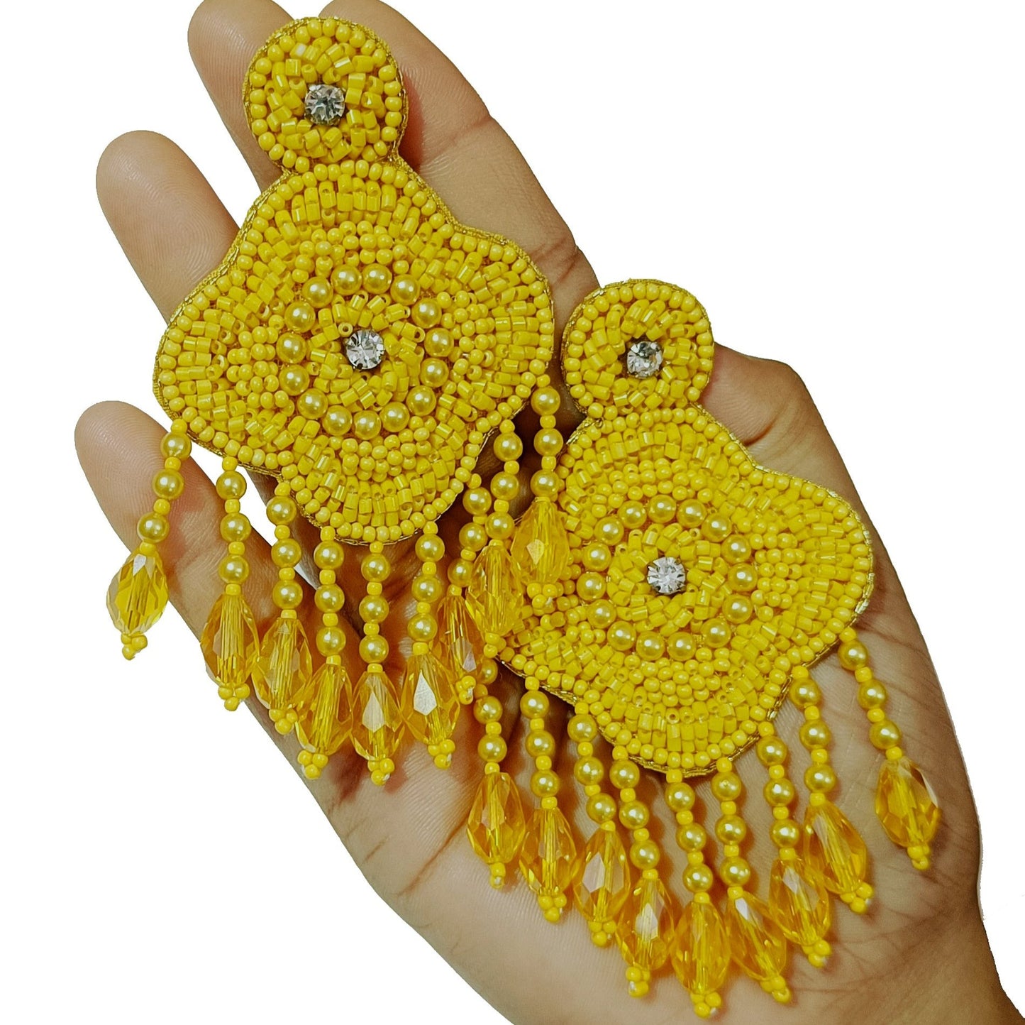 Handmade Embroidery Design, Pearl Beaded Crystal Earring Tikka Set for Weddings & Haldi Ceremony