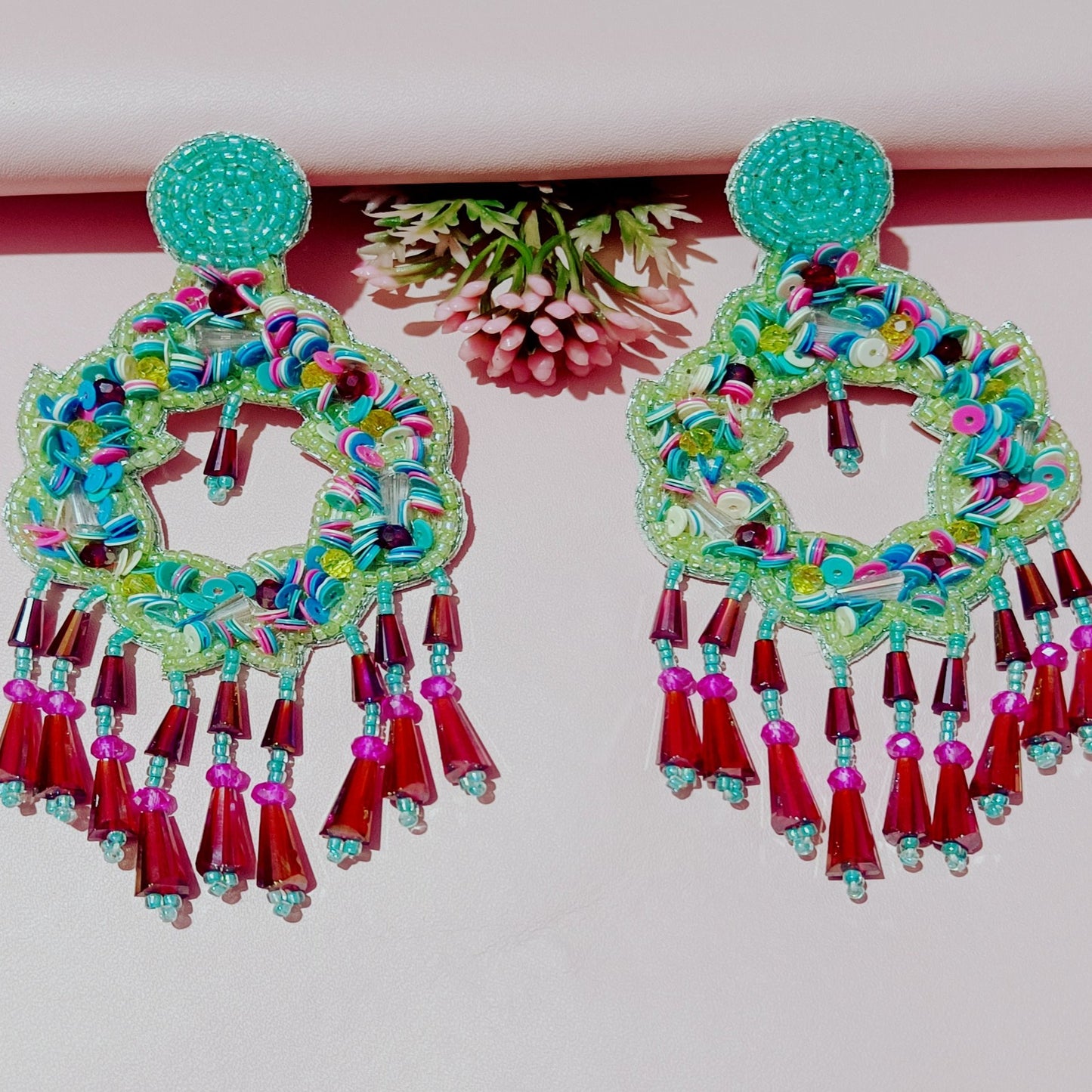 Handmade Embroidery Jewellery Crystal Beaded Luxury Statement, Large Stud Earring