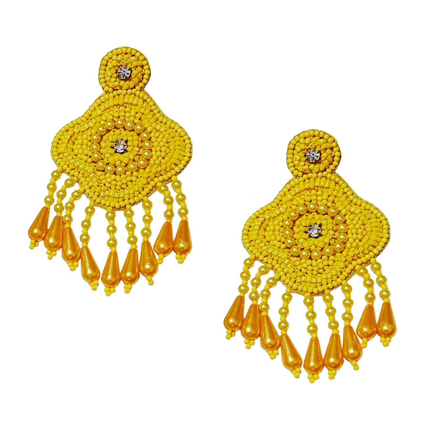 Handmade Embroidery Design Pearl Beaded Haldi Jewellery Set, Choker Earring Maangtika for women