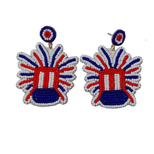 Handmade Hand Embroidery Glass Beaded American Flag Design, Scorpions Stud Earring