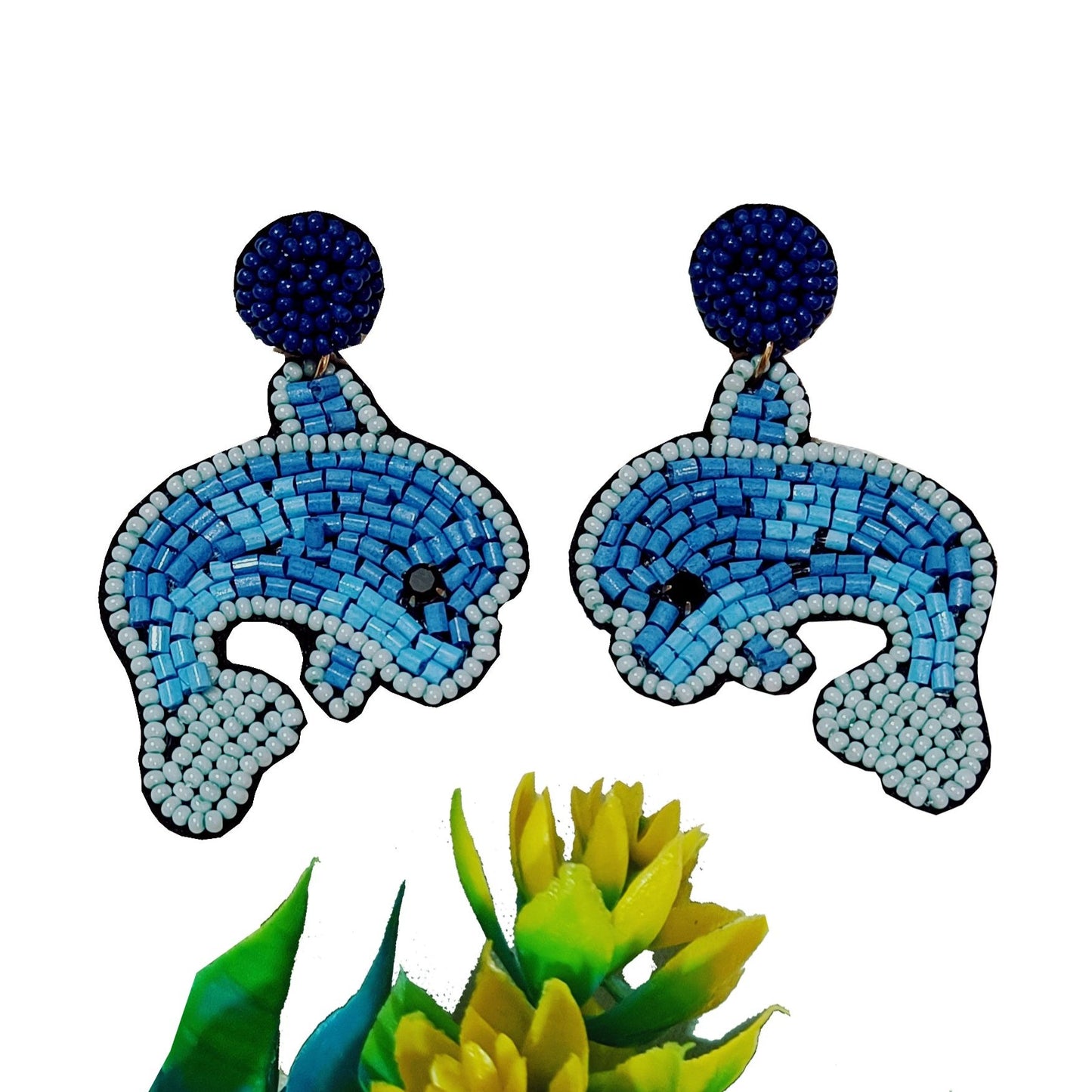 Hand Embroidered Fish Design Beaded Stud Earring